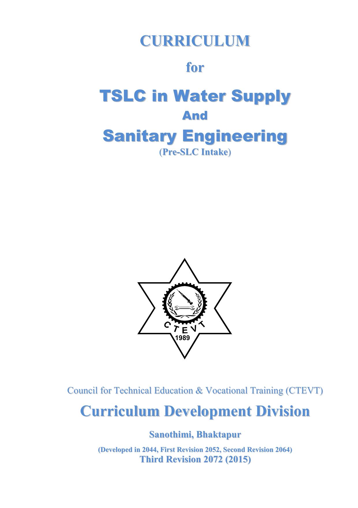 TSLC in Water Supply & Sanitary Engineering Post SLC, 2015